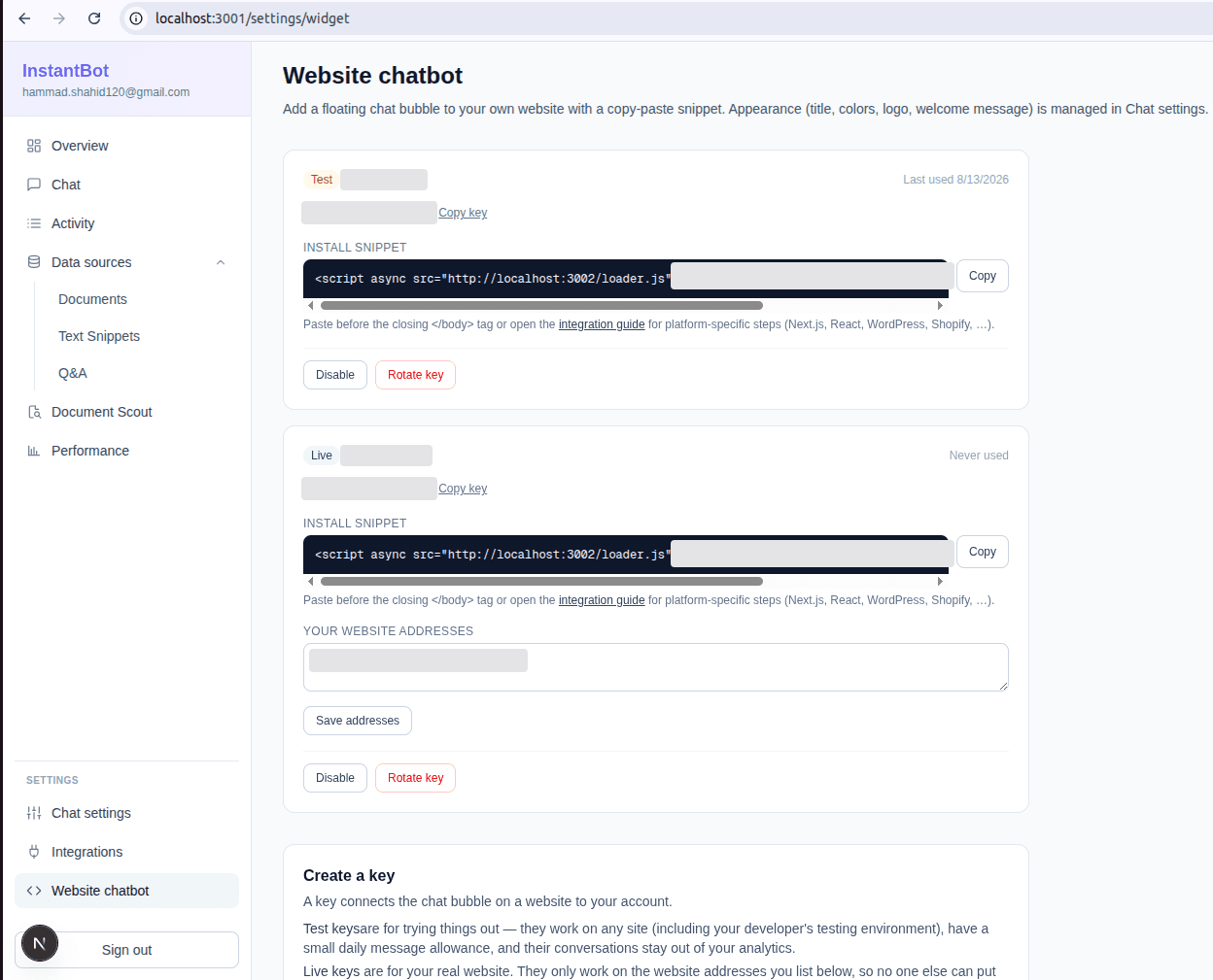 InstantBot screenshot: Embeddable website chatbot